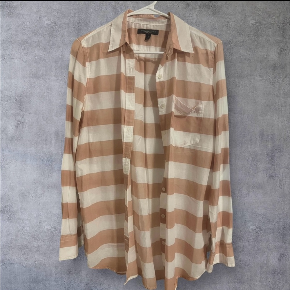 Banana Republic Men's Brown and White Striped Shirt